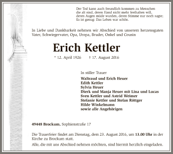 Traueranzeige von Erich Kettler von SYK