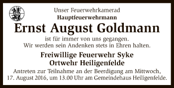 Traueranzeige von Ernst August Goldmann von SYK