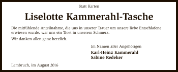 Traueranzeige von Liselotte Kammerahl-Tasche von SYK