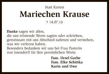 Traueranzeige von Mariechen Krause von SYK