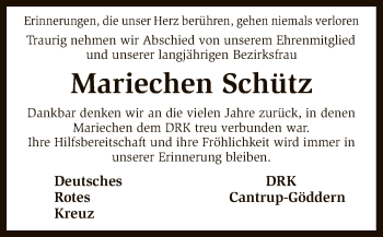 Traueranzeige von Mariechen Schütz von SYK