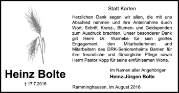 Traueranzeige von Heinz Bolte