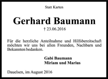 Traueranzeige von Gerhard Baumann von SYK