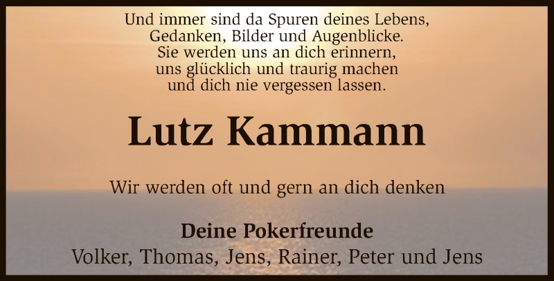  Traueranzeige für Lutz Kammann vom 30.08.2016 aus SYK
