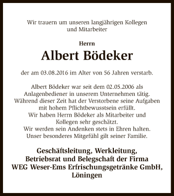 Traueranzeige von Albert Bödeker