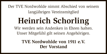 Traueranzeige von Heinrich Schorling von SYK