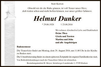 Traueranzeige von Helmut Dunker von SYK