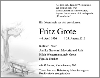 Traueranzeige von Fritz Grote von SYK