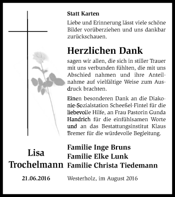 Traueranzeige von Lisa Trochelmann von SYK