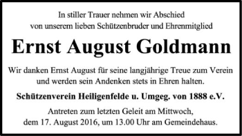 Traueranzeige von Ernst August Goldmann von SYK