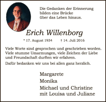 Traueranzeige von Erich Willenborg von SYK