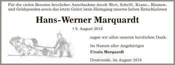 Traueranzeige von Hans-Werner Marquardt von SYK