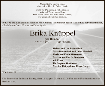 Traueranzeige von Erika Knüppel von SYK