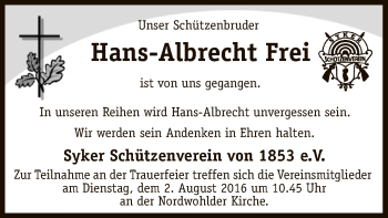 Traueranzeige von Hans-Albrecht Frei