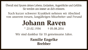 Traueranzeige von Johann Raven von SYK