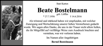 Traueranzeige von Beate Bostelmann von SYK