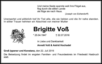 Traueranzeige von Brigitte Voß von SYK