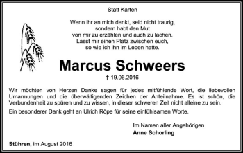 Traueranzeige von Marcus Schweers von SYK