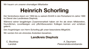 Traueranzeige von Heinrich Schorling von SYK