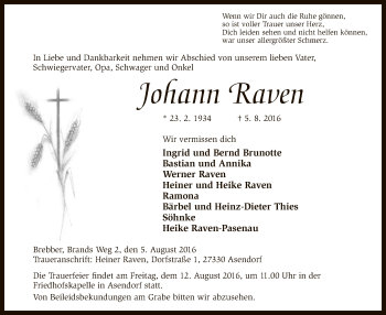 Traueranzeige von Johann Raven von SYK