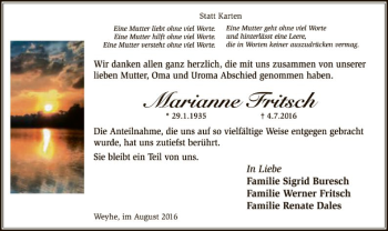 Traueranzeige von Marianne Fritsch von SYK