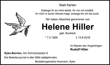 Traueranzeige von Helene Hiller von SYK