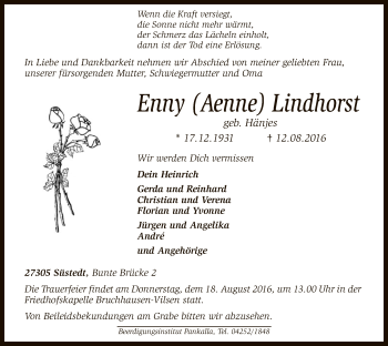 Traueranzeige von Enny Lindhorst von SYK