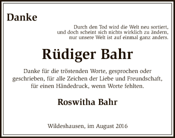 Traueranzeige von Rüdiger Bahr von SYK