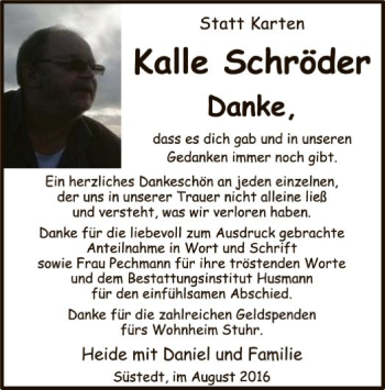 Traueranzeige von Kalle Schröder von SYK