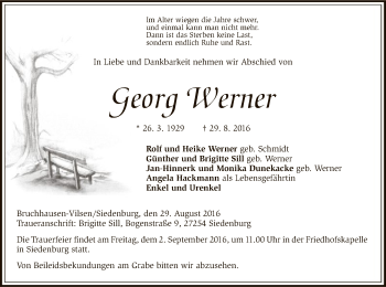 Traueranzeige von Georg Werner von SYK
