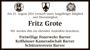 Traueranzeige von Fritz Grote von SYK