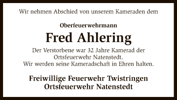 Traueranzeige von Fred Ahlering von SYK