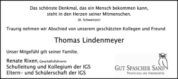 Traueranzeige von Thomas Lindenmeyer von SYK