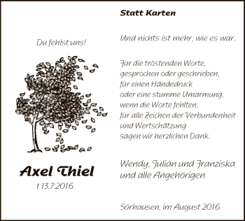 Traueranzeige von Axel Thiel