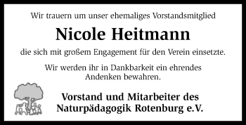 Traueranzeige von Nicole Heitmann von SYK