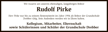 Traueranzeige von Rudolf Pirke von SYK