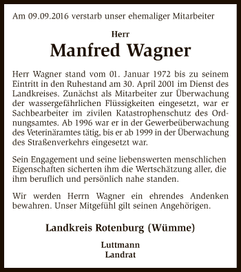 Traueranzeige von Manfred Wagner von SYK