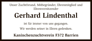 Traueranzeige von Gerhard Lindenthal von SYK