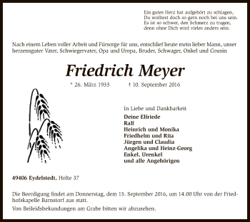 Traueranzeige von Friedrich Meyer von SYK