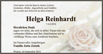 Traueranzeige von Helga Reinhardt von SYK