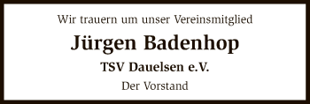 Traueranzeige von Jürgen Badenhop von SYK