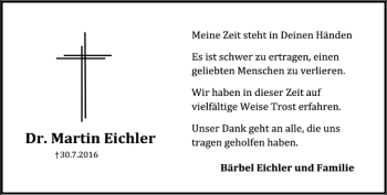 Traueranzeige von Martin Eichler von SYK