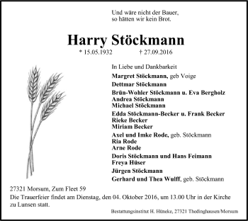 Traueranzeige von Harry Stöckmann von SYK