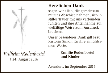 Traueranzeige von Wilhelm Rodenbostel von SYK