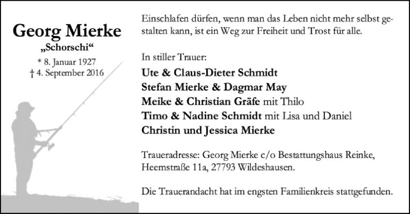  Traueranzeige für Georg Mierke vom 19.09.2016 aus SYK