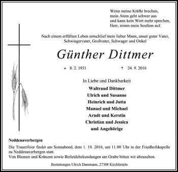 Traueranzeige von Günther Dittmer von SYK