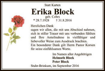 Traueranzeige von Erika Block von SYK