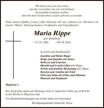 Traueranzeige von Maria Rippe von SYK