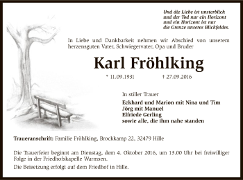 Traueranzeige von Karl Fröhlking von SYK