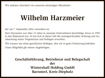 Traueranzeige von Wilhelm Harzmeier von SYK